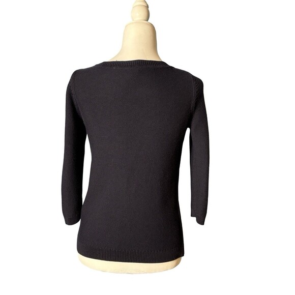 NAVY LOBSTER BEADED SWEATER TOP 3/4 SLEEVE TEXTURED KNIT EUC PETITE SMALL - Picture 4 of 8